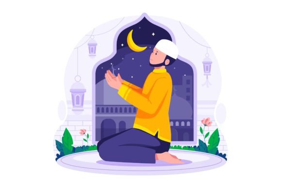A Man Praying on Ramadhan Illustration Graphics