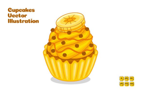 Banana Caramel Cupcake Graphics for Digital Selling