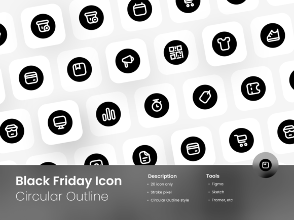 Black Friday Circular Outline Icon Set for Marketing and Branding