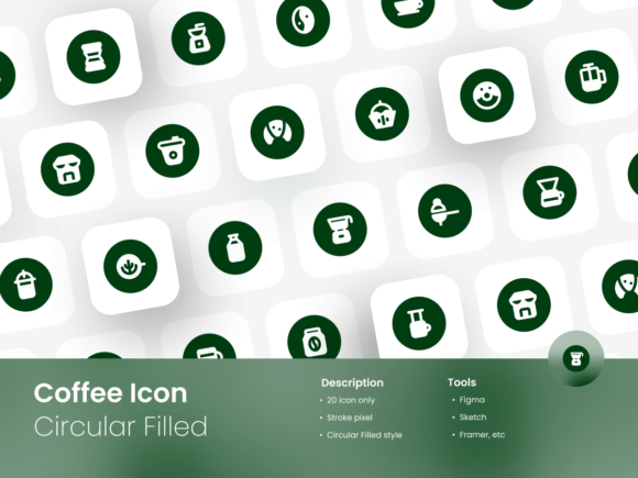 Coffee Icon Set Circular Filled Style for Crafting and Graphics