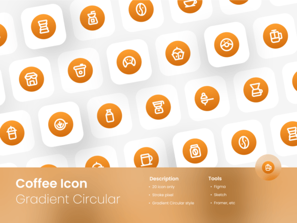 Coffee Icons Gradient Circular Outline Graphics