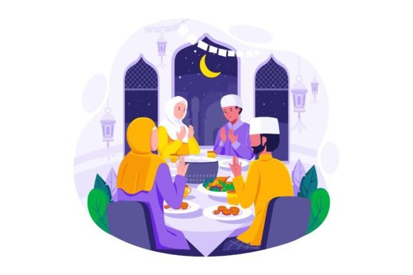 Graphic Asset for Ramadan Iftar Family Illustration