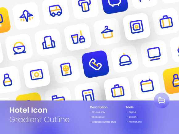 Hotel Icon Set Gradient Outline Two-Tone for Modern Design Projects
