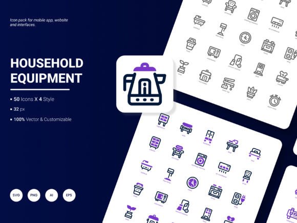 Household Equipment Icon Pack for Digital Sellers