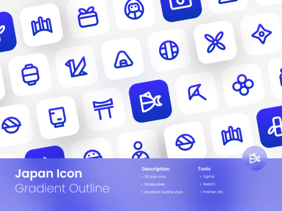 Japan Icon Set Gradient Outline Style for Graphics and Icons
