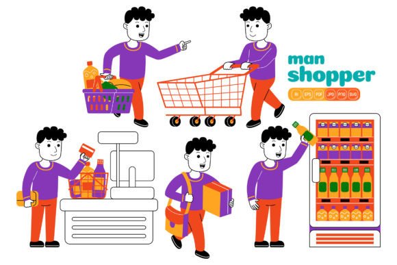 Man Shopper Vector Pack 02 Graphics for Crafters