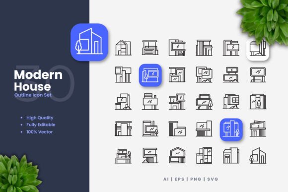 Modern House Icons: A Graphic Design Asset for Clean Visuals