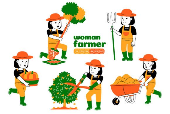 Woman Farmer Vector Pack 02 Graphics for Handmade Creators